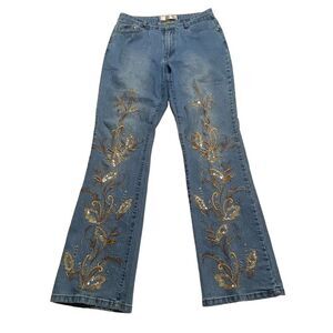 Vintage Old Bags Heavily Embroidered Sequined Jeans Blue Sz 30
